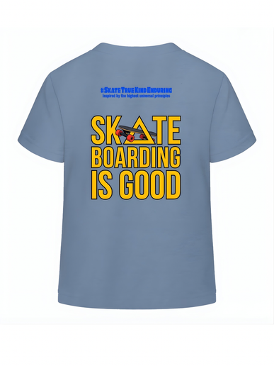 Back print "Skateboarding is good" with hashtag of the initiative.